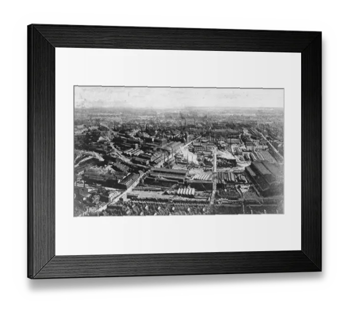 Framed Print : Famous Ruhr town to be seized by France. Essen, a general view of the great Krupp works Framed Print : Famous Ruhr town to be seized by France. Essen, a general view of the great Krupp works