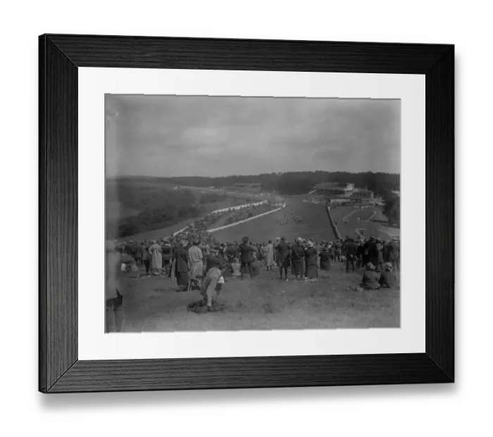 Framed Print : The Goodwood races. A striking general view of the racecourse, stands and enclosures Framed Print : The Goodwood races. A striking general view of the racecourse, stands and enclosures