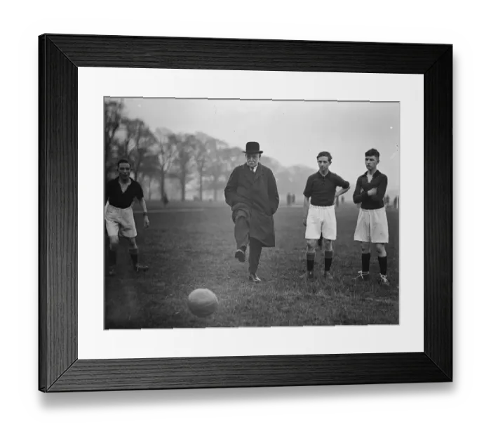 Framed Print : Mr Lansbury Kicks off The first Commissioner of Works starts football match