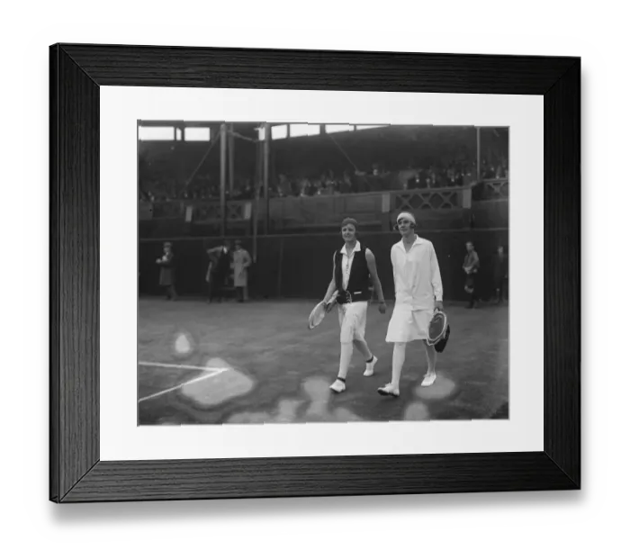 Framed Print : Lawn tennis at Wimbledon. Miss Nuthall and Miss Joan Fry coming out for their match Framed Print : Lawn tennis at Wimbledon. Miss Nuthall and Miss Joan Fry coming out for their match