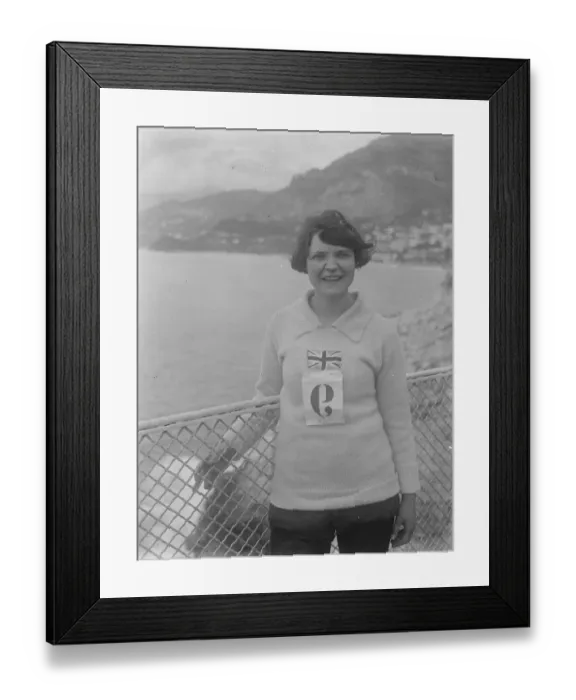 Framed Print : Ladies Olympic Games at Monte Carlo. Miss Birchenough taking the high jump. 18
