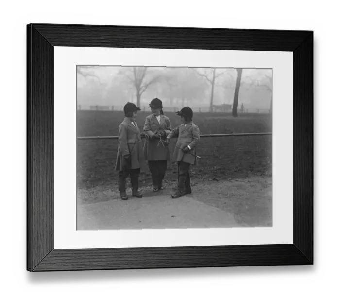 Framed Print : Dianas of the row. Three little horsewomen in the Row daughters of the Hon Mrs Howitt Framed Print : Dianas of the row. Three little horsewomen in the Row daughters of the Hon Mrs Howitt