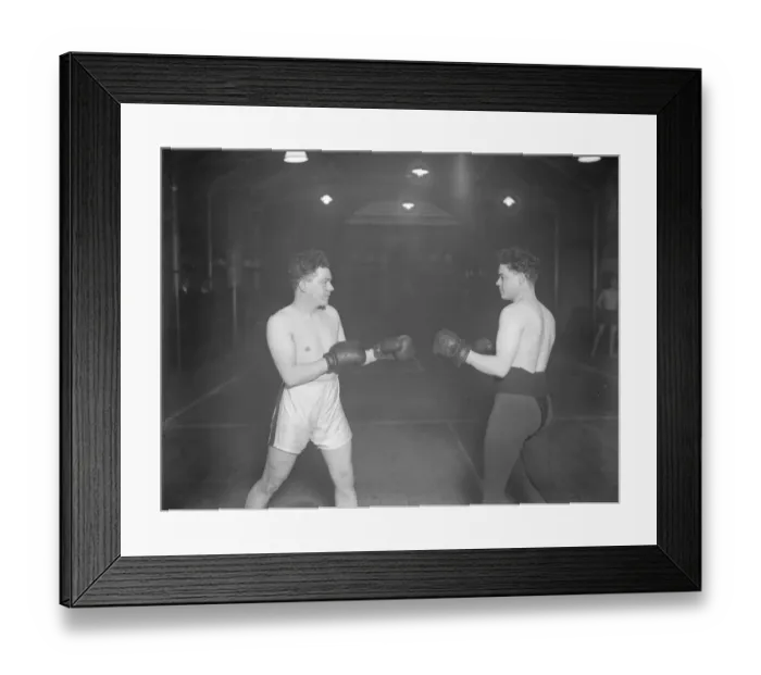 Framed Print : Boxers in duplicate. Jack ( in black trunks ) and Dick Gutteridge, the twin sons