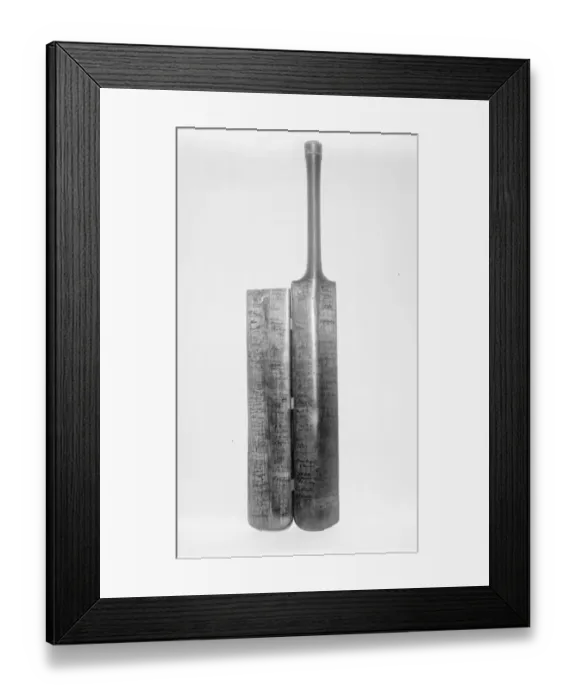 Framed Print : Famous test match bat which opens like a book. Probaly there is no cricket bat Framed Print : Famous test match bat which opens like a book. Probaly there is no cricket bat
