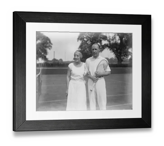 Framed Print : Lenglen and her partner at Wimbledon. Mlle Suzanne Lenglen and J Washer, who are Framed Print : Lenglen and her partner at Wimbledon. Mlle Suzanne Lenglen and J Washer, who are
