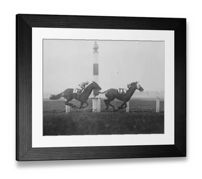 Framed Print : First photograph of the defeat of Papyrus by Zev at Belmont Park, Long Island