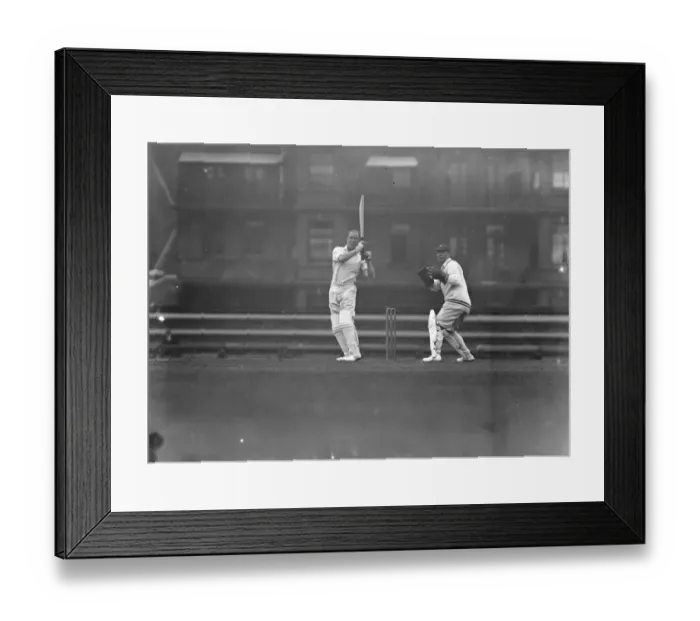 Framed Print : Surrey versus Warwickshire at the Oval. Ducat who scored 166, hitting a ball from R Es Wyatt Framed Print : Surrey versus Warwickshire at the Oval. Ducat who scored 166, hitting a ball from R Es Wyatt