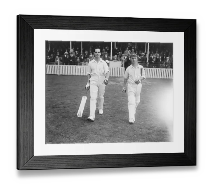 Framed Print : Record crowd watches. Great stand for Yorkshire. Sutcliffe and Oldroyd going out to bat Framed Print : Record crowd watches. Great stand for Yorkshire. Sutcliffe and Oldroyd going out to bat
