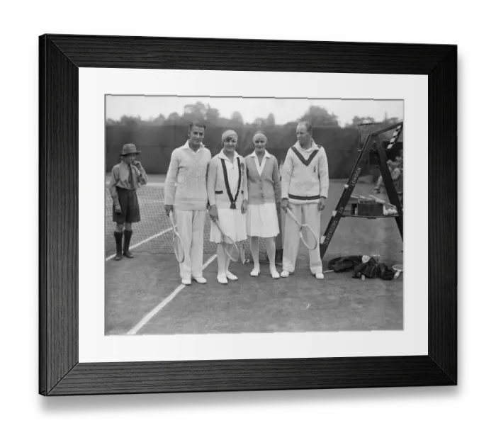 Framed Print : Tennis at Wimbledon. H W Austin, Miss Betty Nuthall, Miss Heine, and Farquaharson Framed Print : Tennis at Wimbledon. H W Austin, Miss Betty Nuthall, Miss Heine, and Farquaharson