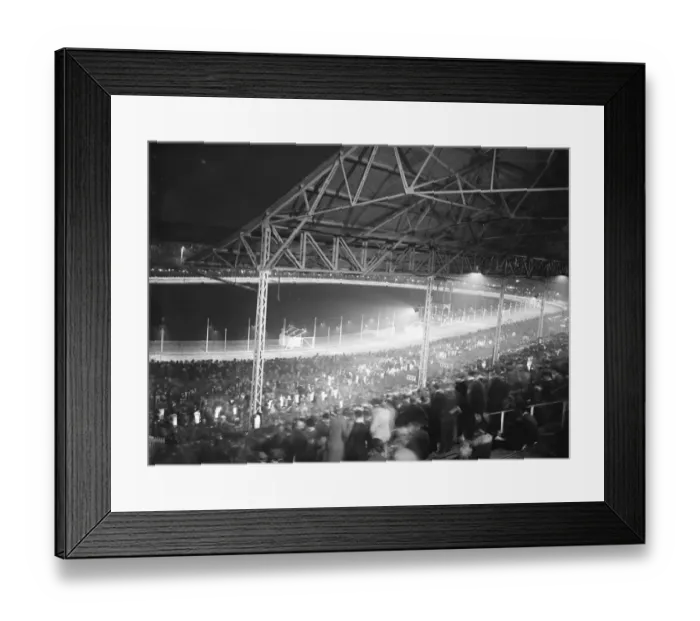 Framed Print : The White City at night, where illuminated greyhound racing attracts average crowd of 75, 000