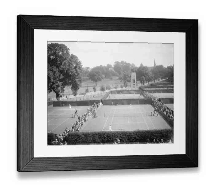Framed Print : Lawn tennis at Wimbledon. A panoramic view showing play in progress on the courts Framed Print : Lawn tennis at Wimbledon. A panoramic view showing play in progress on the courts