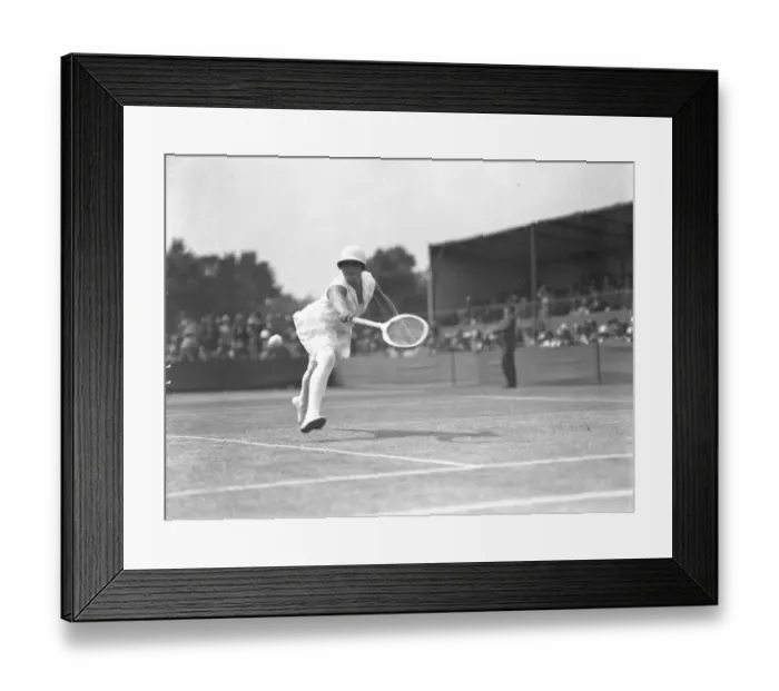 Framed Print : An action shot of Miss Heine at the Beckenham Tennis Tournament. 1927 Framed Print : An action shot of Miss Heine at the Beckenham Tennis Tournament. 1927