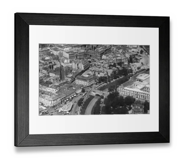 Framed Print : Romania, Bucharest. An aerial view between the River Dambovitsa and the end of