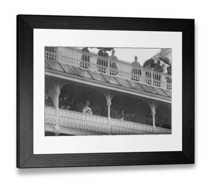 Framed Print : Derby day. Left to right : Queen Mary, Duke of Connaught, the Queen of Rumania and the King