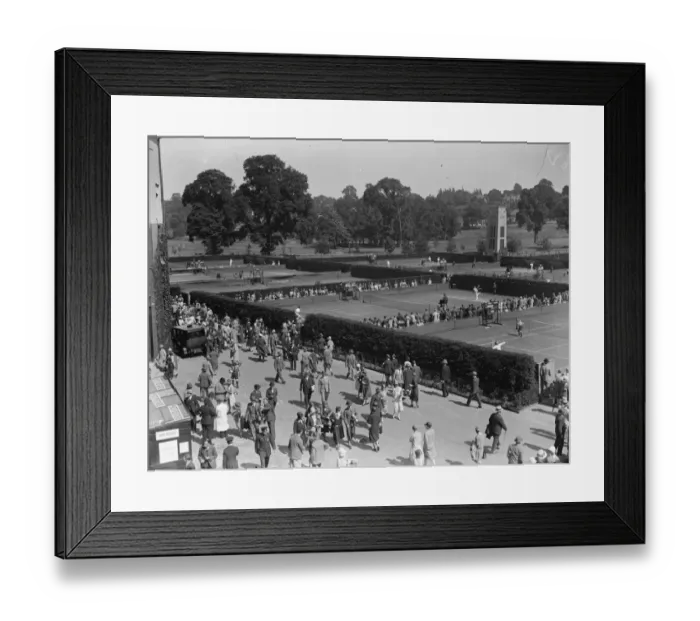Framed Print : Brilliant opening for Wimbledon lawn tennis championships. A general view of the outside courts Framed Print : Brilliant opening for Wimbledon lawn tennis championships. A general view of the outside courts