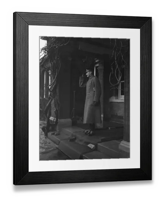 Framed Print : King of Denmark visits the 2nd Buffs at Aldershot. Taking the salute. 5 December 1929