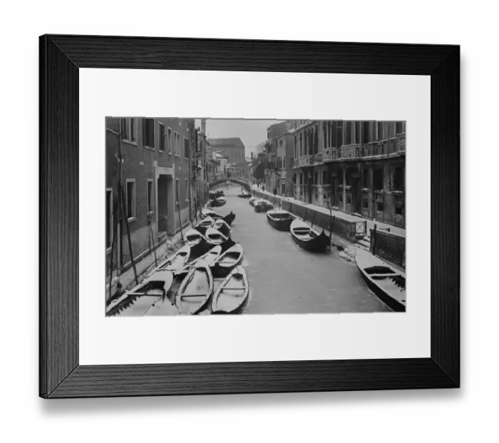 Framed Print : An unusal sight in Venice - gondolas stuck in ice along a canal. 20 February 1929 Framed Print : An unusal sight in Venice - gondolas stuck in ice along a canal. 20 February 1929