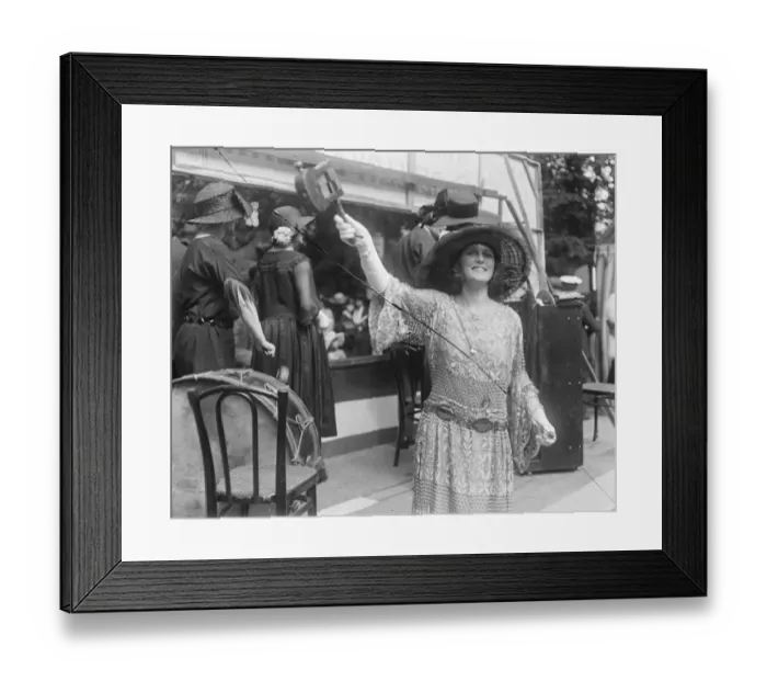 Framed Print : Theatrical Garden Party at Chelsea Miss Heather Thatcher tries to draw the crowd Framed Print : Theatrical Garden Party at Chelsea Miss Heather Thatcher tries to draw the crowd