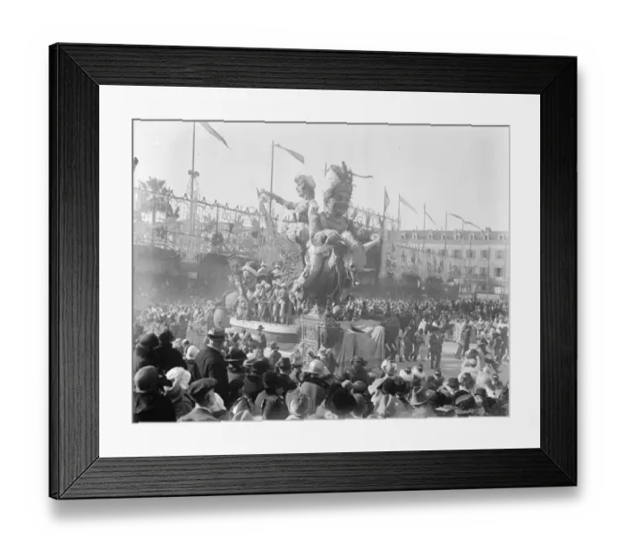Framed Print : King Carnival at Nice. Huge figures on one of the cars. 26 February 1924 Framed Print : King Carnival at Nice. Huge figures on one of the cars. 26 February 1924