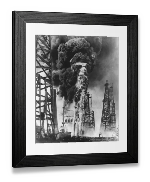 Framed Print : Impressive spectacle provided by oil well fire. One of the wells of the Spindle