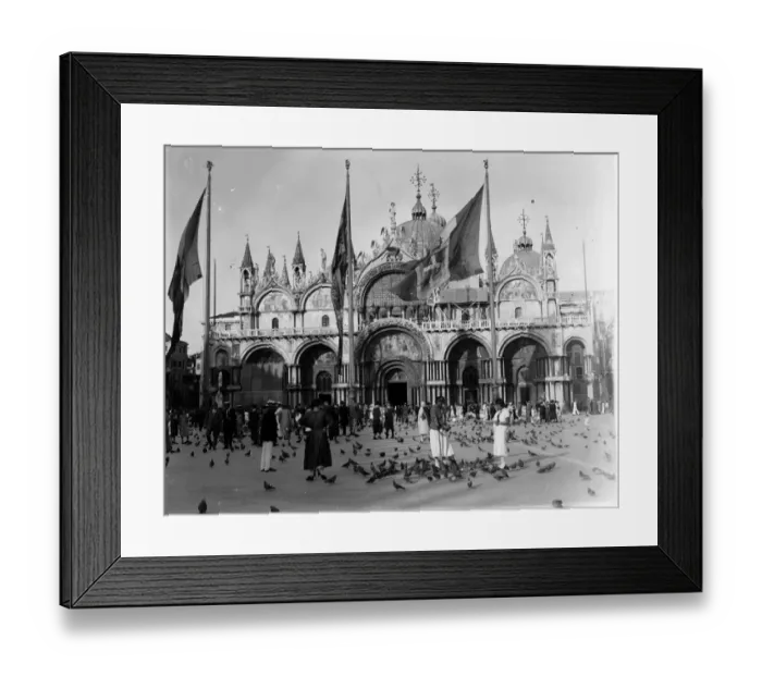 Framed Print : Venice; St Marks Basilica in St Marks Square with pigeons and tourists Framed Print : Venice; St Marks Basilica in St Marks Square with pigeons and tourists