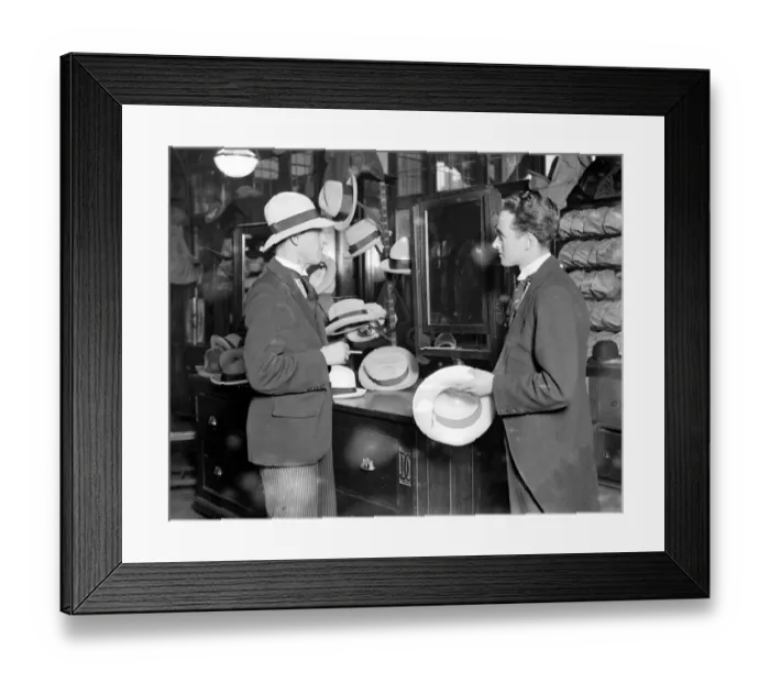 Framed Print : The first few days of hot weather brought many customers to this Strand Hatters for Panamas Framed Print : The first few days of hot weather brought many customers to this Strand Hatters for Panamas