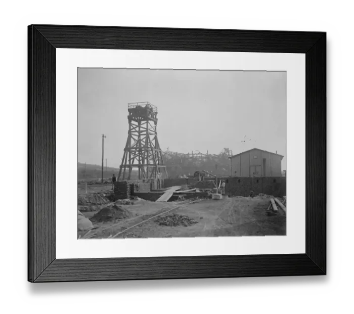 Framed Print : Coal from war wrecked coalfield of Lens. A new shaft head and winder nearly completed Framed Print : Coal from war wrecked coalfield of Lens. A new shaft head and winder nearly completed