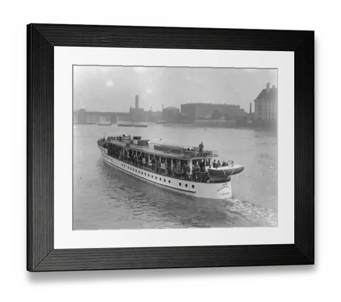 Framed Print : New Dagenham the luxary motor boat, starting out on her maiden trip from Westminster Framed Print : New Dagenham the luxary motor boat, starting out on her maiden trip from Westminster