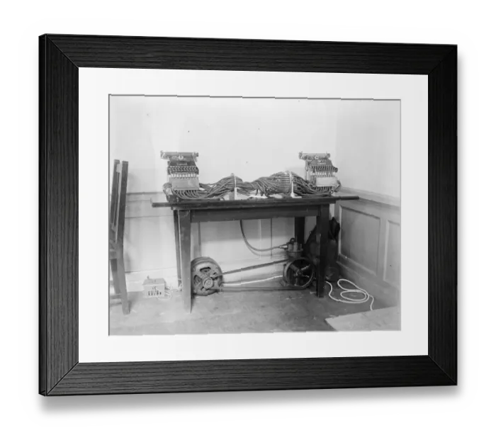 Framed Print : Twin typewriters that code and decode. Can deal with 280 codes. 15 August 1923 Framed Print : Twin typewriters that code and decode. Can deal with 280 codes. 15 August 1923