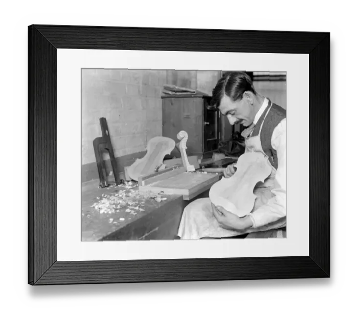 Framed Print : Training Ex Service Men at the music trades Factory. Making a Violin. 22 May 1920 Framed Print : Training Ex Service Men at the music trades Factory. Making a Violin. 22 May 1920