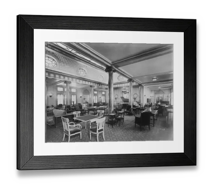 Framed Print : SS Paris The Lounge ( a row of pillars along centre of room, table with four chairs Framed Print : SS Paris The Lounge ( a row of pillars along centre of room, table with four chairs