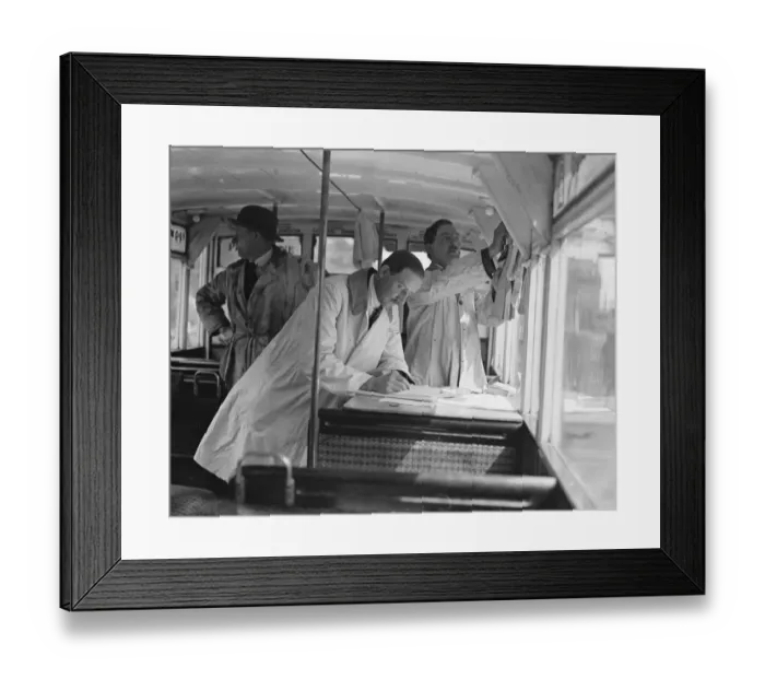 Framed Print : The General Strike The motor bus park in Regents Park - an office rigged inside a bus