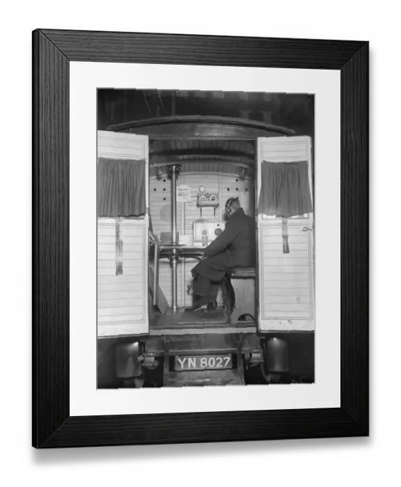 Framed Print : CPO Wireless van for detecting oscillation. The operator tuning in. 17 January 1927