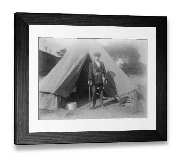 Framed Print : With the defence corps on Wimbledon common One of the recruits on duty in the camp 14