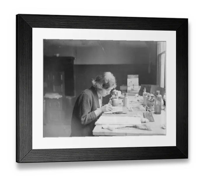 Framed Print : The making of decorative stainless steel ornaments by women workers at Birmingham