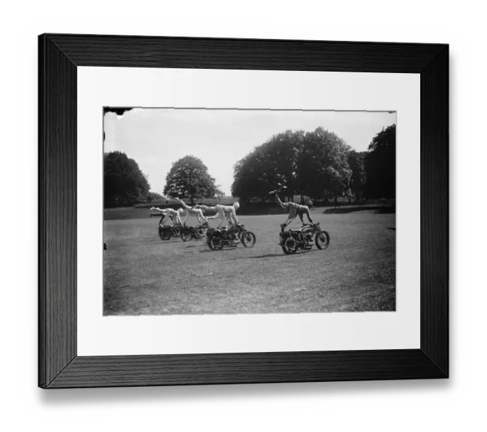 Framed Print : The Army as trick motor cyclists. Attraction for forthcoming Southern Command Tattoo Framed Print : The Army as trick motor cyclists. Attraction for forthcoming Southern Command Tattoo