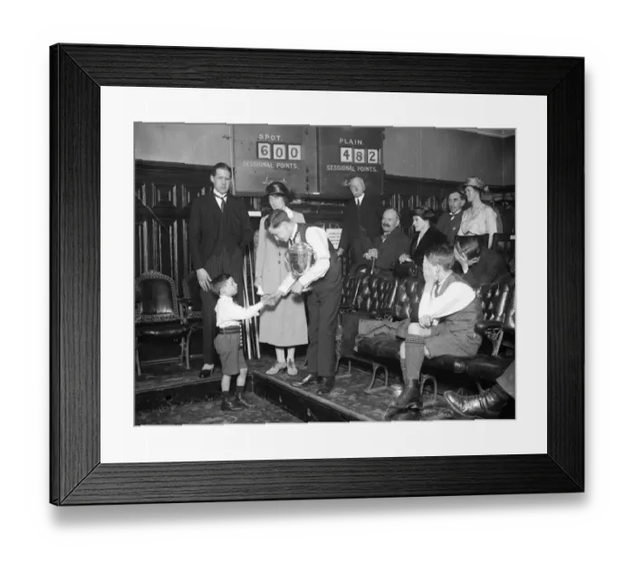 Framed Print : St Dunstans boys billiards story Willie James congratulating the winner, James Framed Print : St Dunstans boys billiards story Willie James congratulating the winner, James