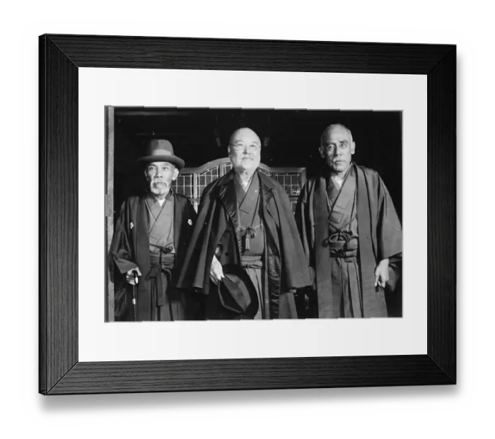 Framed Print : Triumvirate of Japanese politics. Left to right; Ki Inukai, Minister of Communications Framed Print : Triumvirate of Japanese politics. Left to right; Ki Inukai, Minister of Communications