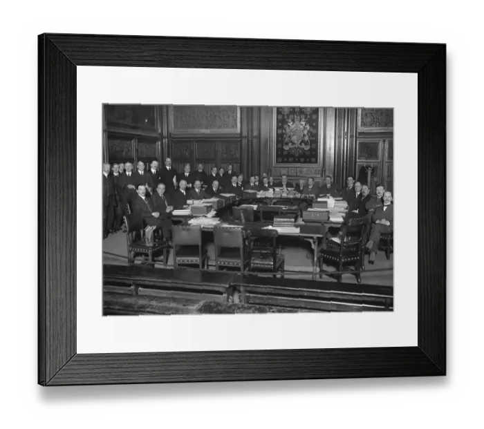 Framed Print : Coal commission sit at Westminster. Kings Robing Room, House of Lords. 1919 Framed Print : Coal commission sit at Westminster. Kings Robing Room, House of Lords. 1919