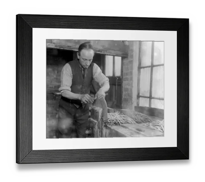 Framed Print : Whalebone cutting - A Leyton industry. Stick cutting for stay or bfrush work. 1923