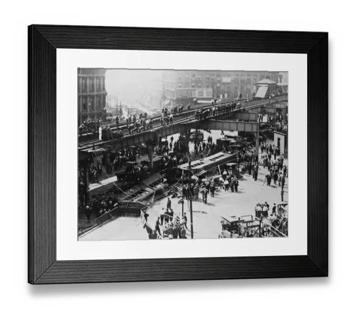 Framed Print : The Brooklyn Elevated Train Crash Of 1923. A train from the elevated railway falls