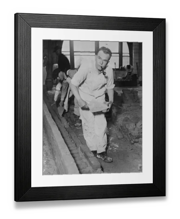 Framed Print : Brick laying To Win A Bride A J H Taylor, former captain in the British Air Service Framed Print : Brick laying To Win A Bride A J H Taylor, former captain in the British Air Service