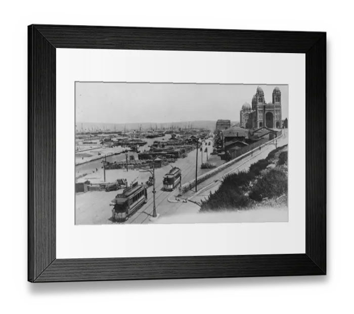 Framed Print : Marseilles. The Quai de la Joliette, showing the Cathedral. 30 April 1920