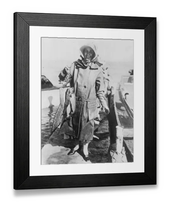 Framed Print : Presidents wife as angler. Mrs Coolidge, wife of the American President with