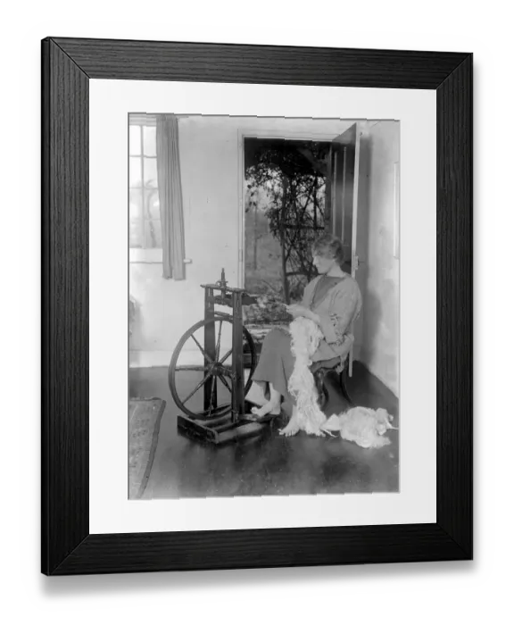 Framed Print : The fraternity weavers at South Holmwood. At work with the spinning wheel. 11 November Framed Print : The fraternity weavers at South Holmwood. At work with the spinning wheel. 11 November