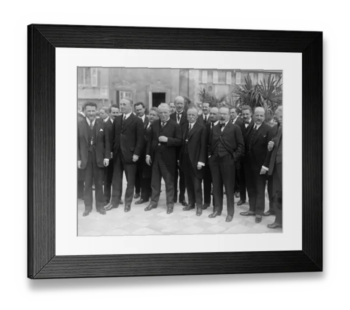 Framed Print : Opening of the Genoa conference. Mr Lloyd George and other members of the British
