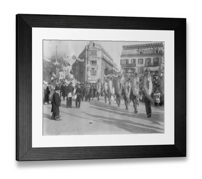Framed Print : King Carnival at Nice. Curious fish figures in the procession. 26 February 1924 Framed Print : King Carnival at Nice. Curious fish figures in the procession. 26 February 1924