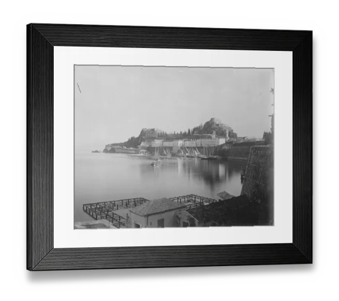 Framed Print : British flag raised on Greek island. A general view of the citadel and harbour of Corfu Framed Print : British flag raised on Greek island. A general view of the citadel and harbour of Corfu