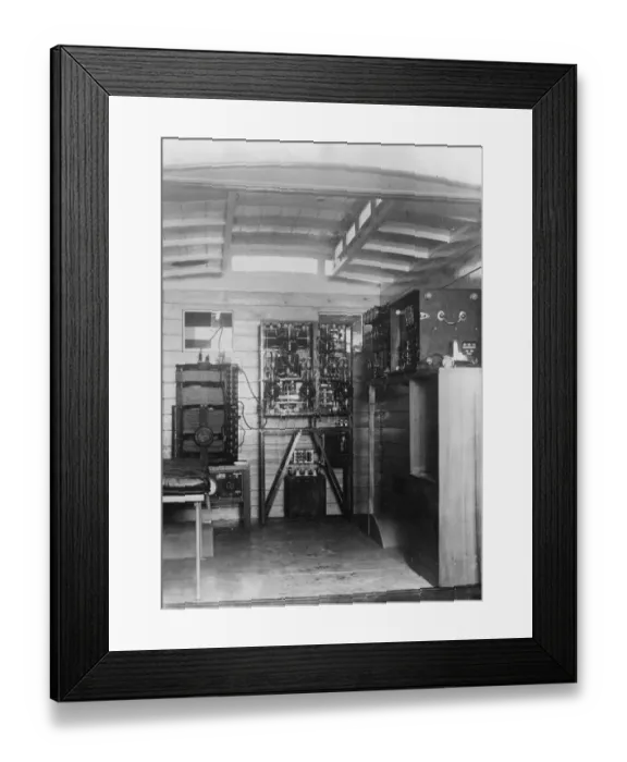 Framed Print : A Marconi Wireless Telegraph and Telephone set installed in a motor car. The transmitting Framed Print : A Marconi Wireless Telegraph and Telephone set installed in a motor car. The transmitting