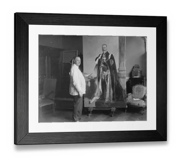 Framed Print : Royal Academy surprise. Full length portrait of the King painted by Mr Richard Jack Framed Print : Royal Academy surprise. Full length portrait of the King painted by Mr Richard Jack